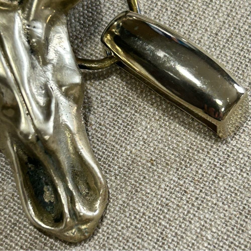 Vintage Longhorn Bull Skull Brass Belt Buckle Black Crystal Eyes - Picture 6 of 13